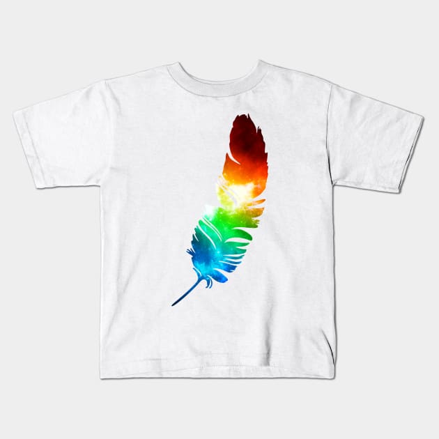 Galaxy Feather Kids T-Shirt by kecy128